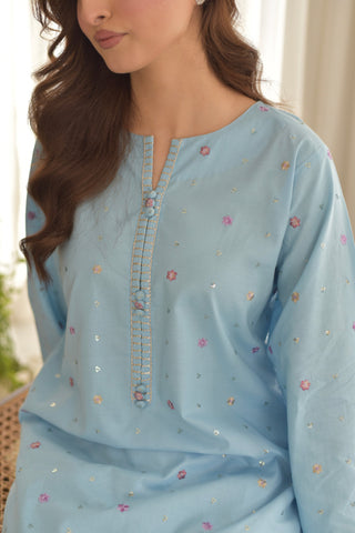 AISLING - 3PC DHANAK EMBROIDERED SHIRT WITH TWILL PRINTED SHAWL AND TROUSER - HZU2533