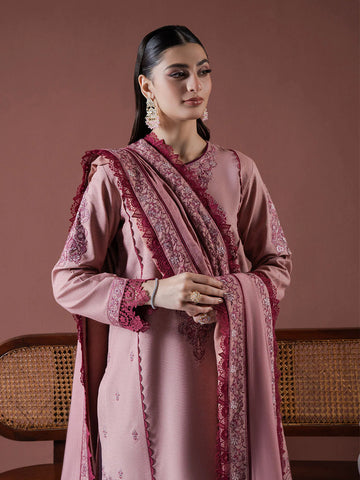 ASIM JOFA - 3PC DHANAK EMBROIDERED SHIRT WITH DHANAK EMBROIDERED SHAWL AND TROUSER - HZG2377