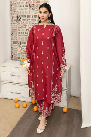 URGE - 3PC DHANAK EMBROIDERED SHIRT WITH TWILL PRINTED SHAWL AND EMBROIDERED TROUSER - HZG2571