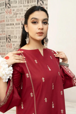 URGE - 3PC DHANAK EMBROIDERED SHIRT WITH TWILL PRINTED SHAWL AND EMBROIDERED TROUSER - HZG2571