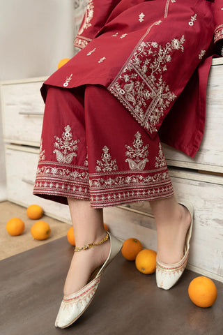 URGE - 3PC DHANAK EMBROIDERED SHIRT WITH TWILL PRINTED SHAWL AND EMBROIDERED TROUSER - HZG2571