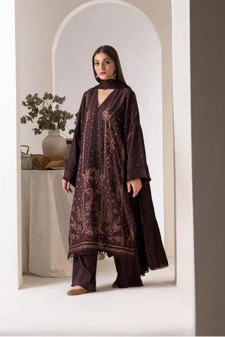 SOBIA NAZIR - 3PC DHANAK EMBROIDERED SHIRT WITH DHANAK EMBROIDERED SHAWL AND TROUSER - HZG2043