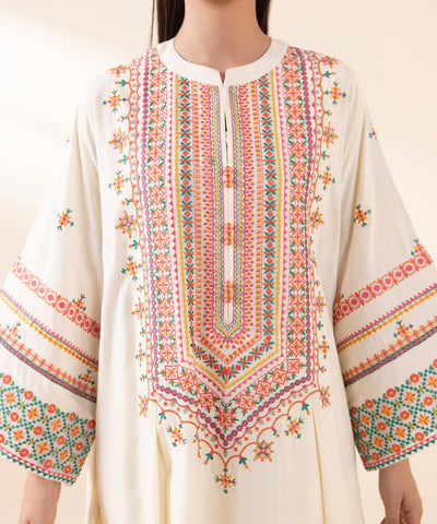 SAPPHIRE - 3PC DHANAK EMBROIDERED SHIRT WITH TWILL PRINTED SHAWL AND TROUSER - HZG1897