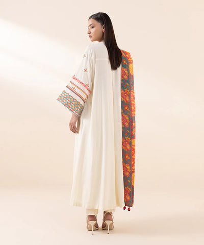 SAPPHIRE - 3PC DHANAK EMBROIDERED SHIRT WITH TWILL PRINTED SHAWL AND TROUSER - HZG1897