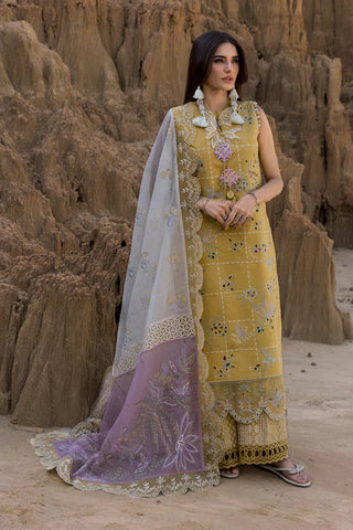 RANG RASIYA - 3PC DHANAK EMBROIDERED SHIRT WITH KHADI NET EMBROIDERED DUPATTA AND TROUSER - HZG2400