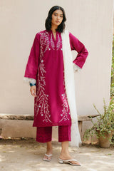 ZARA SHAH JAHAN - 3PC DHANAK EMBROIDERED SHIRT WITH DHANAK EMBROIDERED SHAWL AND TROUSER - HZG2317