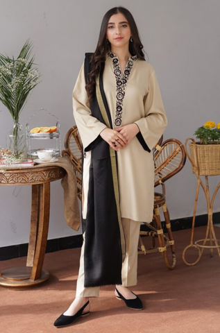 AISLING - 3PC DHANAK EMBROIDERED SHIRT WITH DHANAK PRINTED DUAPATTA AND TROUSER- HZG1325