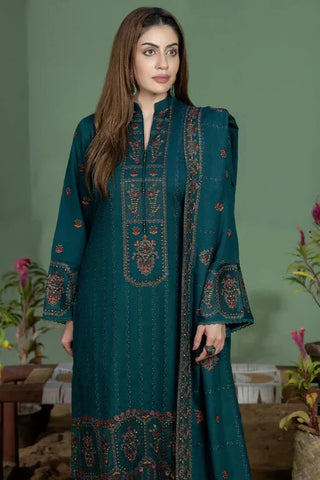 BAREEZE - 3PC DHANAK EMBROIDERED SHIRT WITH DHANAK EMBROIDERED DUPATTA AND TROUSER - HZU2534