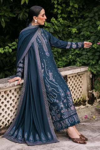 NUREH - 3PC DHANAK EMBROIDERED SHIRT WITH DHANAK EMBROIDERED SHAWL AND TROUSER - HZG2599