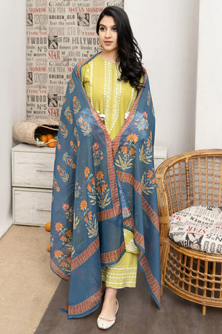 URGE - 3PC LAWN EMBROIDERED SHIRT WITH MANAAR PRINTED DUPATTA AND EMBROIDERED TROUSER - HZG1597