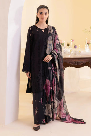IZNIK - 3PC DHANAK EMBROIDERED SHIRT WITH TWILL PRINTED SHAWL AND TROUSER - HZG2423