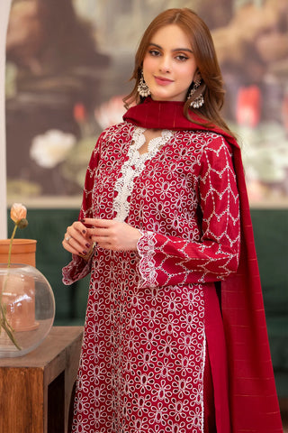 MIRAKHI - 3PC LAWN CHIKANKAARI EMBROIDERED SHIRT WITH LAWN TUBE SLUB DUPATTA AND TROUSER - HZG2236