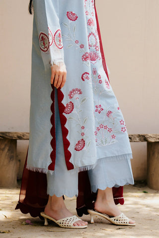 ZARA SHAH JAHAN - 3PC DHANAK EMBROIDERED SHIRT WITH DHANAK EMBROIDERED SHAWL AND TROUSER - HZG2329
