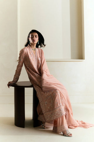 ZARA SHAH JAHAN - 3PC DHANAK EMBROIDERED SHIRT WITH DHANAK EMBROIDERED SHAWL AND TROUSER - HZG2330