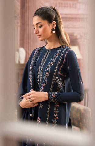 SERAN - 3PC DHANAK EMBROIDERED SHIRT WITH DHANAK EMBROIDERED SHAWL AND TROUSER - HZG1405