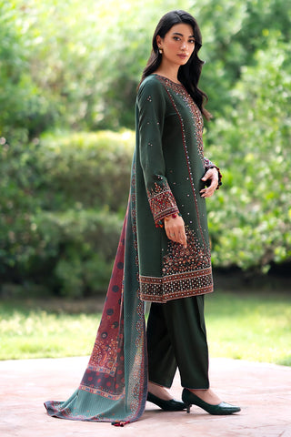 JAZMIN - 3PC DHANAK SEQUIN EMBROIDERED SHIRT WITH TWILL PRINTED SHAWL AND TROUSER - HZG1885