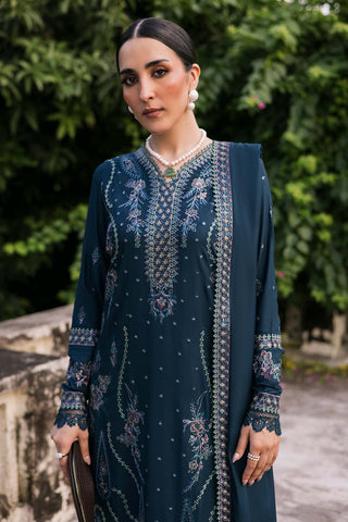 NUREH - 3PC DHANAK EMBROIDERED SHIRT WITH DHANAK EMBROIDERED SHAWL AND TROUSER - HZG2599