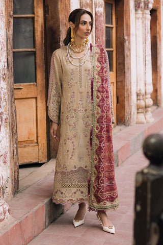 NUREH - 3PC DHANAK EMBROIDERED SHIRT WITH TWILL PRINTED SHAWL AND TROUSER - HZU2596