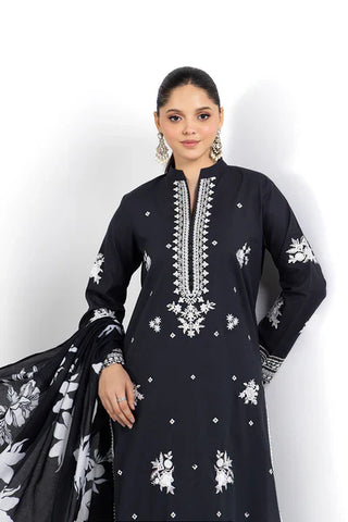 BAREEZE - 3PC DHANAK EMBROIDERED SHIRT WITH TWILL PRINTED SHAWL AND TROUSER - HZG1787