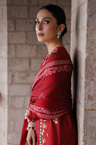 CROSS STITCH - 3PC DHANAK EMBROIDERED SHIRT WITH TWILL PRINTED SHAWL AND TROUSER - HZG1929