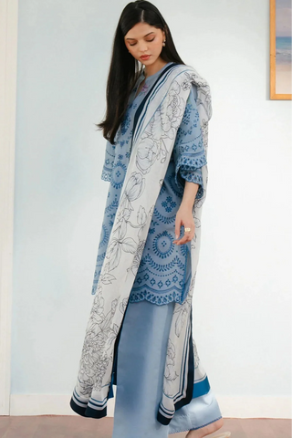 ZARA SHAH JAHAN - 3PC LAWN EMBROIDERED SHIRT WITH MANAAR PRINTED DUPATTA AND TROUSER - HZG2306