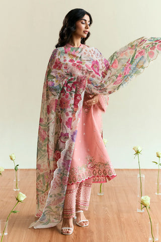 ZARA SHAH JAHAN - 3PC LAWN EMBROIDERED SHIRT WITH MANAAR PRINTED DUPATTA AND TROUSER - HZG2291