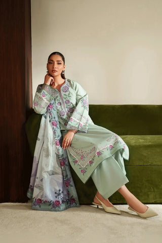 SERAN - 3PC DHANAK EMBROIDERED SHIRT WITH TWILL PRINTED SHAWL AND TROUSER - HZU2536