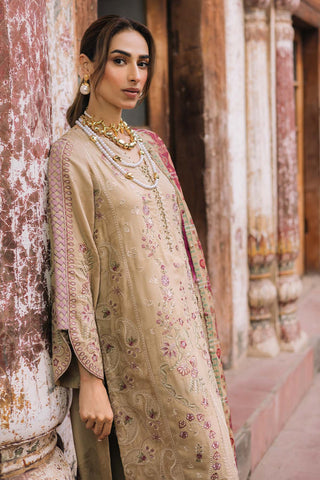 NUREH - 3PC DHANAK EMBROIDERED SHIRT WITH TWILL PRINTED SHAWL AND TROUSER - HZU2596