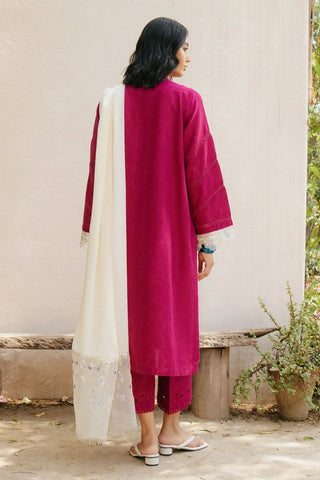 ZARA SHAH JAHAN - 3PC DHANAK EMBROIDERED SHIRT WITH DHANAK EMBROIDERED SHAWL AND TROUSER - HZG2317