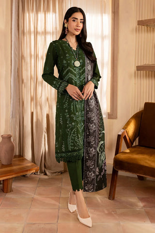 NUREH - 3PC DHANAK EMBROIDERED SHIRT WITH TWILL PRINTED SHAWL AND TROUSER - HZU2538