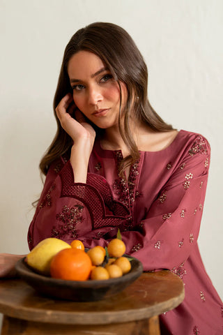IZNIK - 3PC DHANAK EMBROIDERED SHIRT WITH TWILL PRINTED SHAWL AND TROUSER - HZG2393