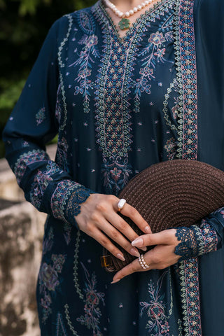 NUREH - 3PC DHANAK EMBROIDERED SHIRT WITH DHANAK EMBROIDERED SHAWL AND TROUSER - HZG2599