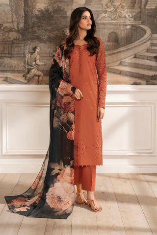 IZNIK - 3PC DHANAK EMBROIDERED SHIRT WITH TWILL PRINTED SHAWL AND TROUSER - HZG2268