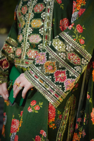 BAROQUE - 3PC SHAMOZE SILK PRINTED EMBROIDERED SHIRT WITH SILK PRINTED EMBROIDERED DUPATTA AND TROUSER - HZU2497