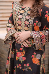 BAROQUE - 3PC SHAMOZE SILK PRINTED EMBROIDERED SHIRT WITH SILK PRINTED EMBROIDERED DUPATTA AND TROUSER - HZU2498