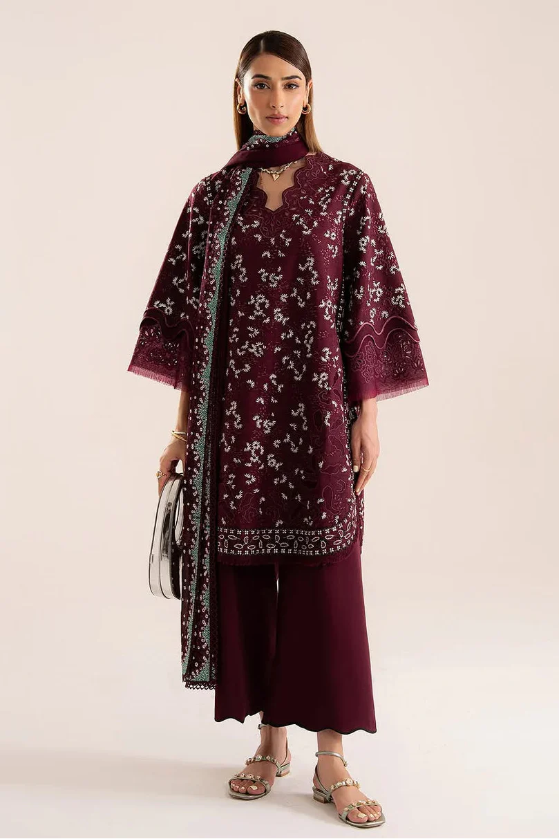 SUFFUSE - 3PC LAWN LASERWORK EMBROIDERED SHIRT WITH KHADDI NET EMBROIDERED DUPATTA AND TROUSER - HZG2756