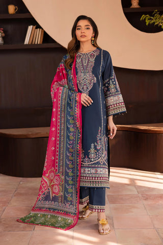 BATIK - 3PC DHANAK EMBROIDERED SHIRT WITH TWILL PRINTED SHAWL AND TROUSER - HZG2417