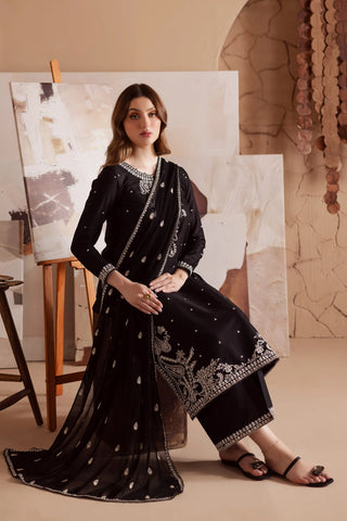 BATIK - 3PC DHANAK EMBROIDERED SHIRT WITH CHIFFON EMBROIDERED DUPATTA AND TROUSER - HZG2335
