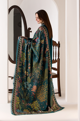 SOBIA NAZIR - 3PC DHANAK EMBROIDERED SHIRT WITH TWILL PRINTED SHAWL AND TROUSER - HZG2550