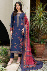 JAZMIN - 3PC KHADDAR EMBROIDERED SHIRT WITH TWILL PRINTED SHAWL AND TROUSER - HZG1828