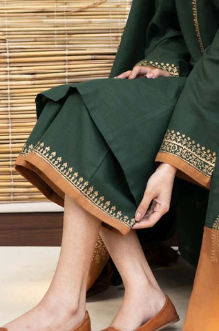 AISLING - 3PC DHANAK EMBROIDERED SHIRT WITH PRINTED TWILL SHAWL AND TROUSER - HZG1052