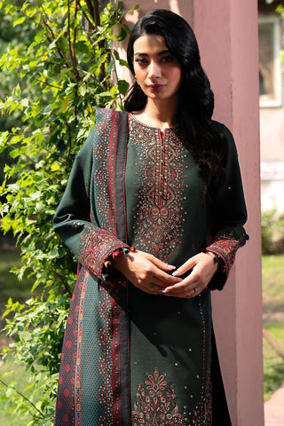 JAZMIN - 3PC DHANAK SEQUIN EMBROIDERED SHIRT WITH TWILL PRINTED SHAWL AND TROUSER - HZG1885