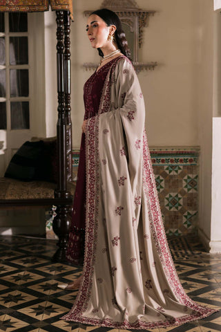 NUREH - 3PC DHANAK EMBROIDERED SHIRT WITH DHANAK EMBROIDERED SHAWL AND TROUSER - HZG2592