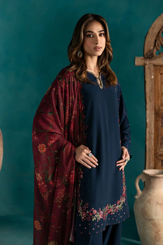 BATIK - 3PC DHANAK EMBROIDERED SHIRT WITH TWILL PRINTED SHAWL AND TROUSER - HZU2432