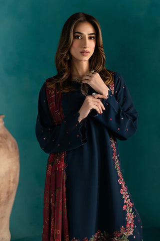 BATIK - 3PC DHANAK EMBROIDERED SHIRT WITH TWILL PRINTED SHAWL AND TROUSER - HZU2432
