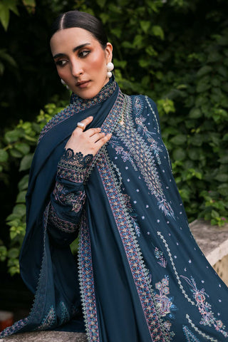 NUREH - 3PC DHANAK EMBROIDERED SHIRT WITH DHANAK EMBROIDERED SHAWL AND TROUSER - HZG2599