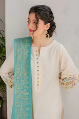 DYOT - 3PC DHANAK EMBROIDERED SHIRT WITH PRINTED PASHMINA SHAWL AND TROUSER - HZG1466