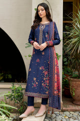 JAZMIN - 3PC KHADDAR EMBROIDERED SHIRT WITH TWILL PRINTED SHAWL AND TROUSER - HZG1828