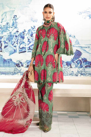 MARIA B - 3PC LAWN PRINTED SHIRT WITH DIAMOND PRINTED DUPATTA AND PRINTEDTROUSER - HZG1701