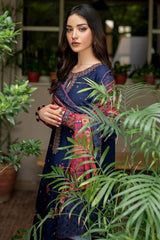 JAZMIN - 3PC KHADDAR EMBROIDERED SHIRT WITH TWILL PRINTED SHAWL AND TROUSER - HZG1828